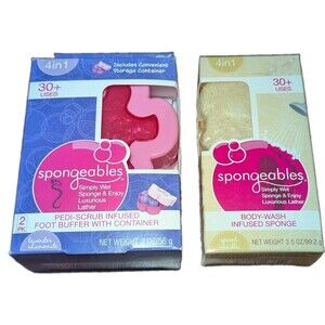 2 NIP Spongables Pedi Scrub & Body Wash Exfoliate & Moisture 30+ Washes